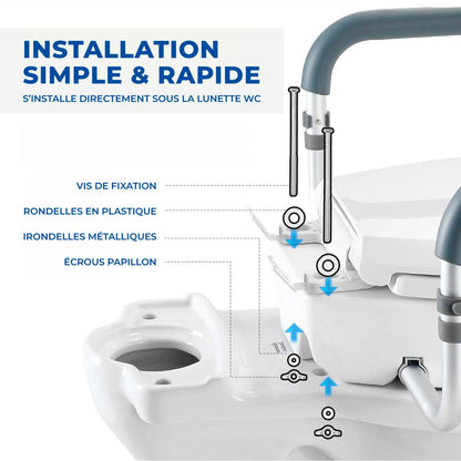 Réhausseur de toilettes avec accoudoirs +8,9 cm