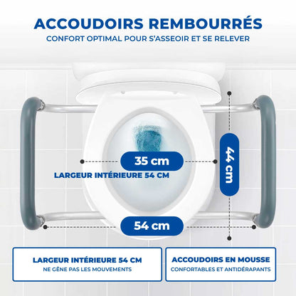 Réhausseur de toilettes avec accoudoirs +8,9 cm