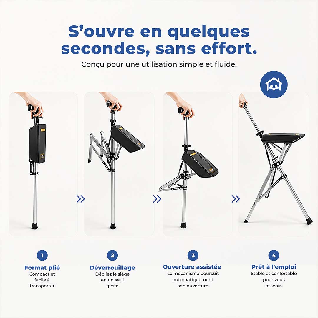 Canne Siège Automatique 2-en-1