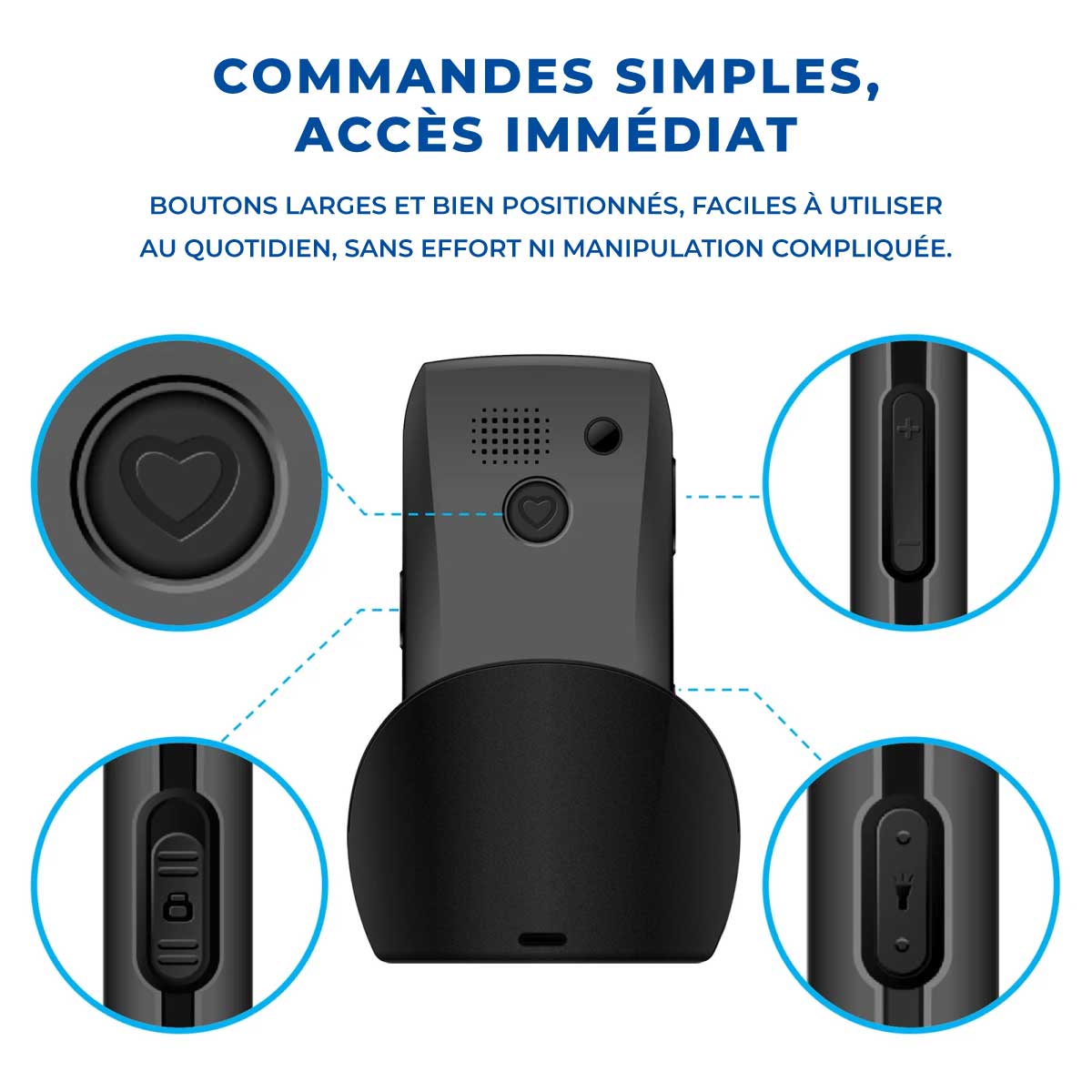 Téléphone Portable Senior Simplifié - SOS et Touches XXL