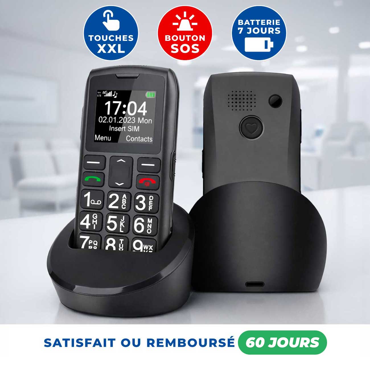 Téléphone Portable Senior Simplifié - SOS et Touches XXL