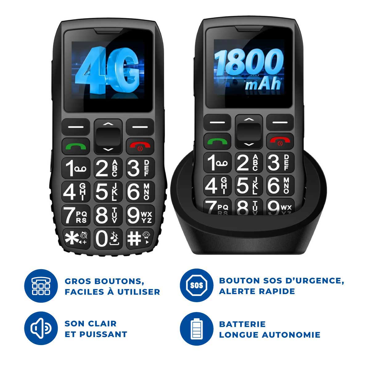 Téléphone Portable Senior Simplifié - SOS et Touches XXL