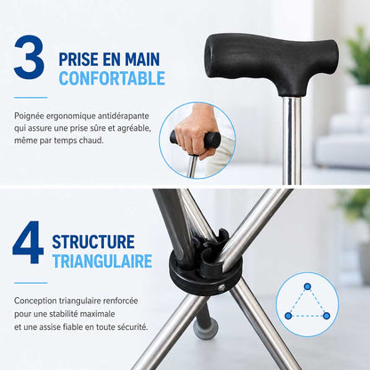 Canne Siège Pliante 2-en-1 Légère
