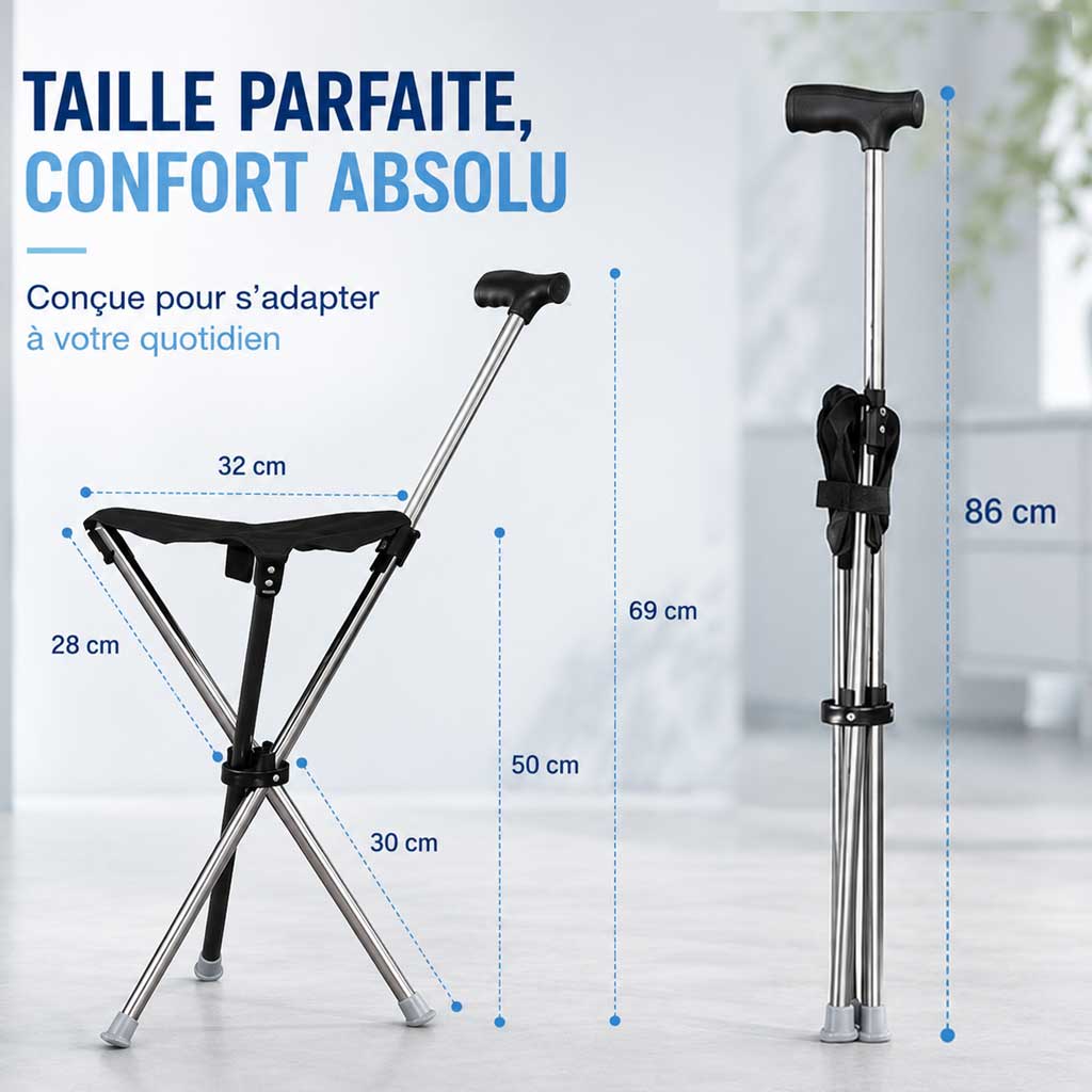 Canne Siège Pliante 2-en-1 Légère