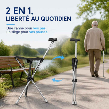 Canne Siège Pliante 2-en-1 Légère