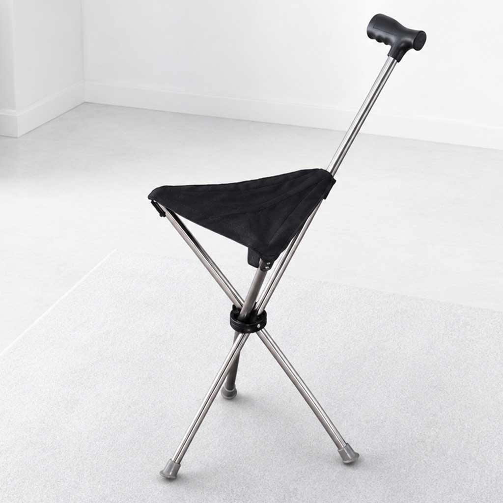 Canne siège pliante 2-en-1 légère avec assise en toile souple et base trépied