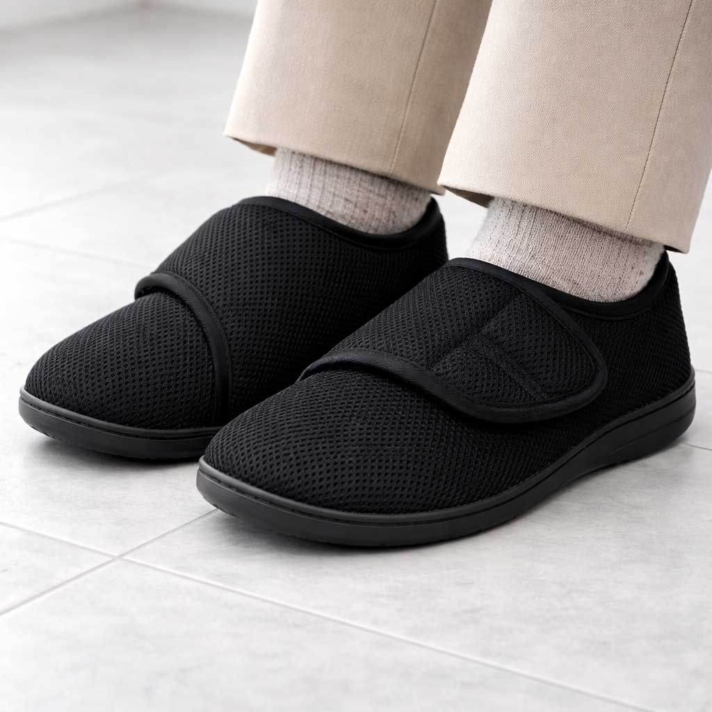 Chaussons orthopédiques senior à scratch, larges légers et antidérapants pour pieds gonflés