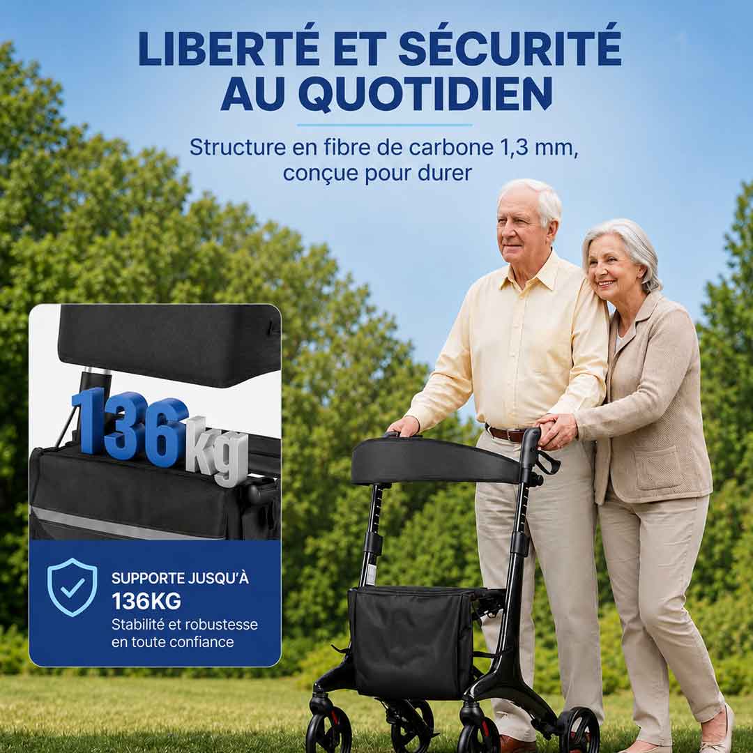 Déambulateur Rollator en Fibre de Carbone Ultra-Léger
