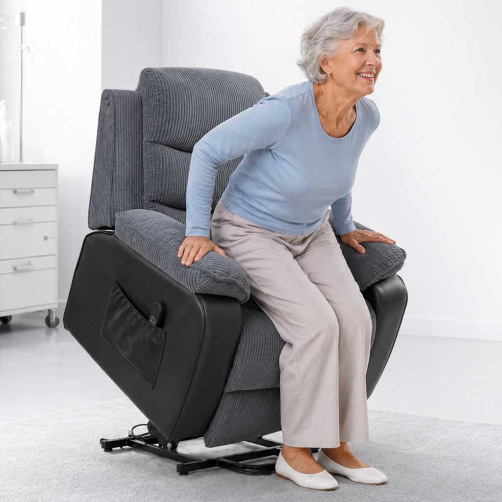 Fauteuil releveur électrique en velours côtelé