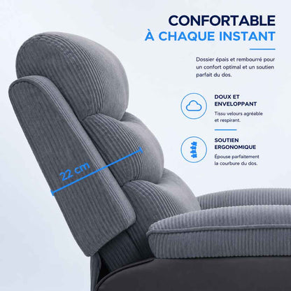 Fauteuil releveur électrique en velours côtelé