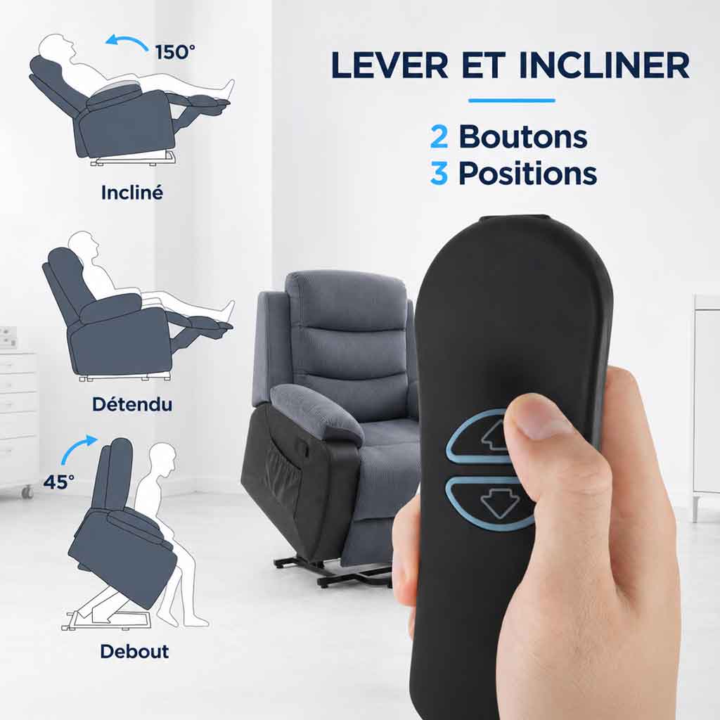 Fauteuil releveur électrique en velours côtelé