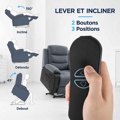 Fauteuil releveur électrique en velours côtelé