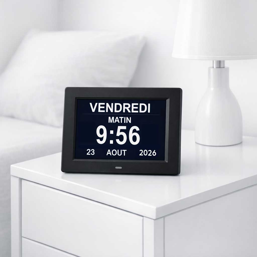 Horloge calendrier numérique senior avec rappel des médicaments et alarmes, grand affichage