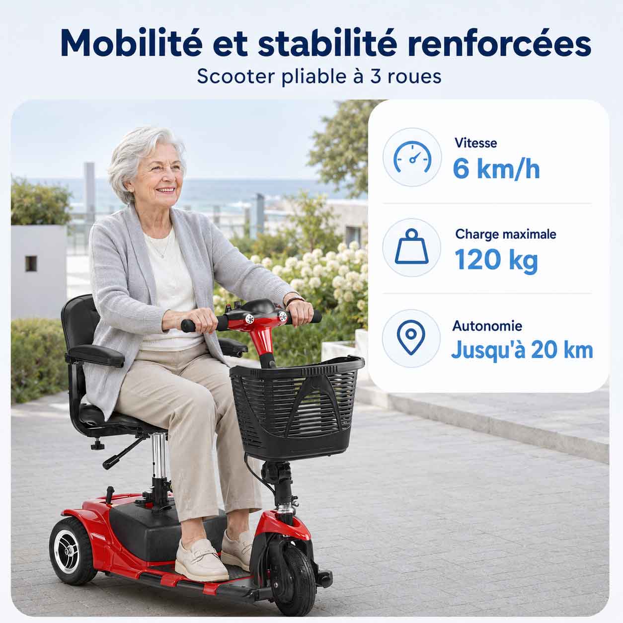 Scooter Électrique Senior 3 Roues Pliable