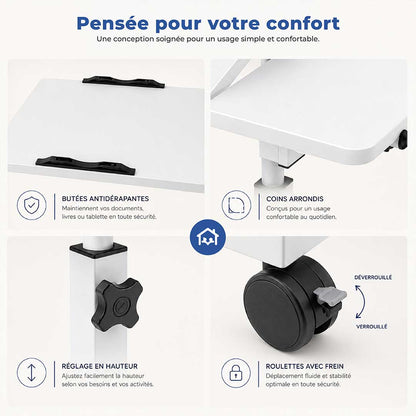 Table de Lit Inclinable à Roulettes