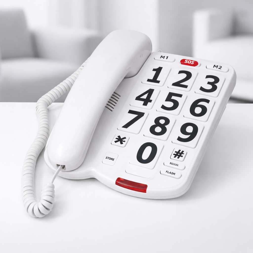 Téléphone fixe senior à grosses touches XXL filaire et lumineux pour malentendant